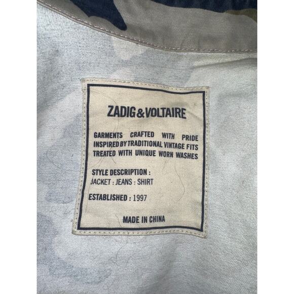 ZADIG & VOLTAIRE LAVENDER MAUVE & BLUE CAMO CAMOUFLAGE CROP JACKET - Picture 5 of 7